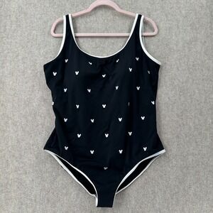 Disney Mickey Mouse One Piece Swimsuit Size 14‎ Black Embroidered